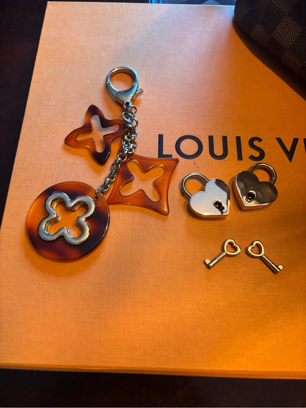 LV Tortoise Brown Keychain  & matching Heaet Charm & lock set